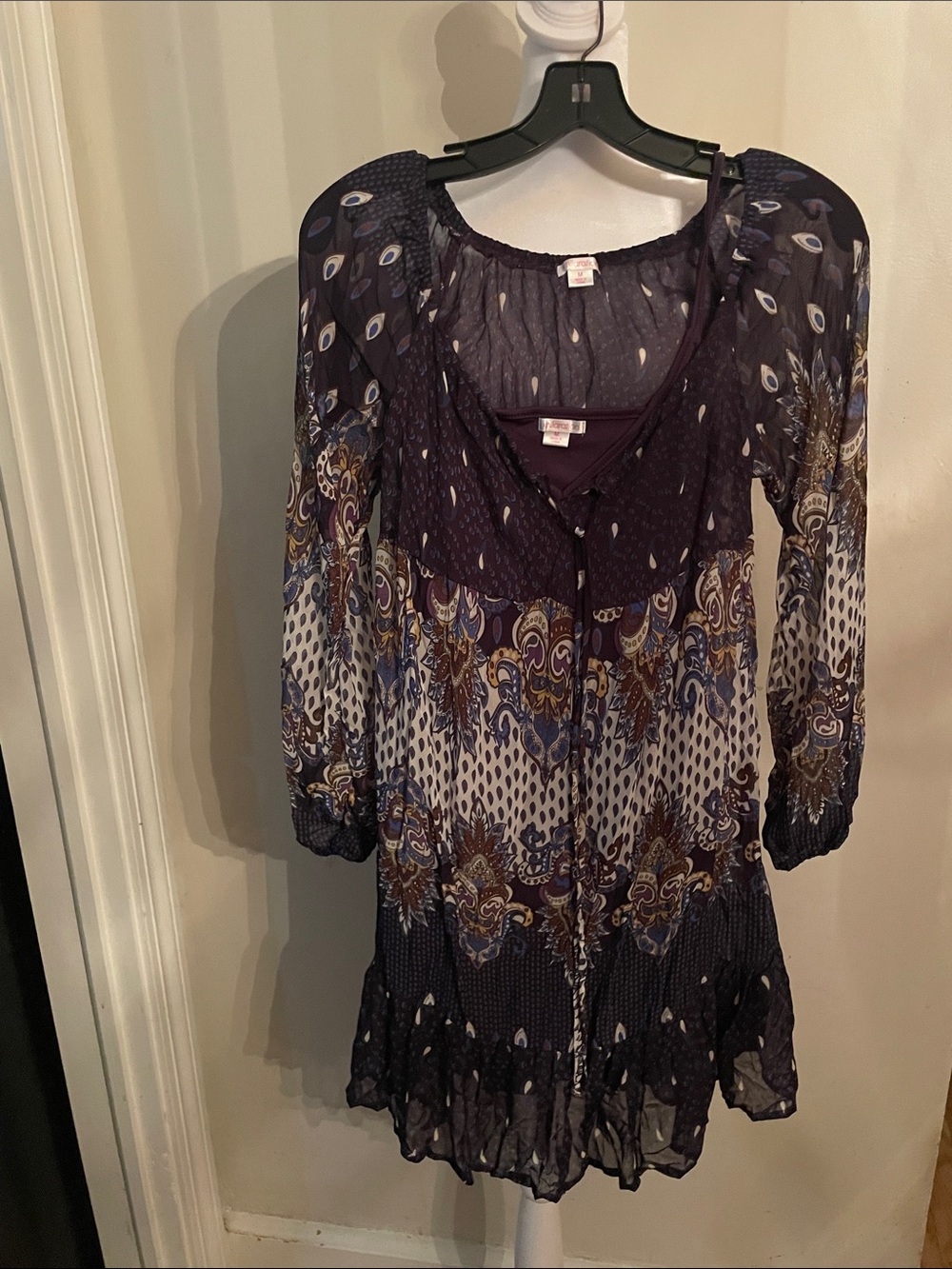 Xhilaration Purple Boho Printed Peasant Dress